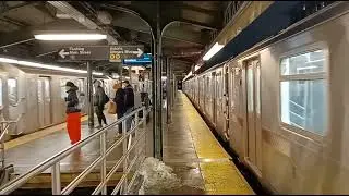 10 car R188 Arriving and Departing on the N/W line switching onto the Flushing Line