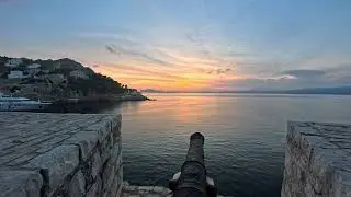 Gunner's Sunset at Hydra Island #scenery #sea #cannon #sunset #relaxing #waves #boat #yacht #greece