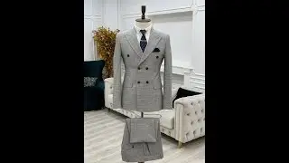 GentWith Miami Yellow Gray Slim Fit Double Breasted Plaid Suit