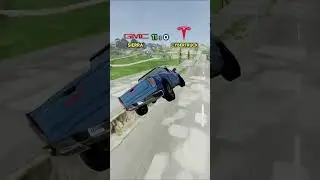 GMC Sierra vs Cybertruck 🚗💥 Extreme Race & Crash Test | BeamNG #shorts #ytshorts
