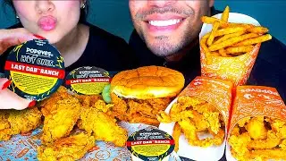 ASMR POPEYES HOT ONES SPICY CHICKEN WINGS SANDWICH SAUCE WITH WIFE COLLAB EATING SOUNDS NO TALKING