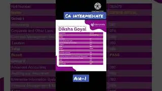 AIR-1 Diksha goyal ca intermediate marksheet November -22 exams #motivation #ca #icai #shorts
