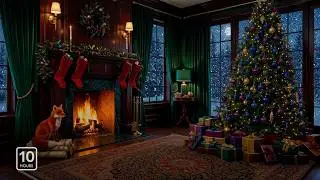 ❄️ Classic Winter Fireplace 4K | Jewel-Toned Study & Cute Fox (No Music)