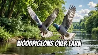 Woodpigeons above the River Earn