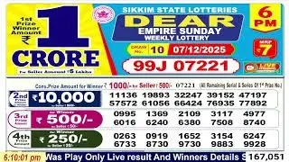 Dear Lottery Sambad LIVE 6PM 07.12.2025 | Sikkim State Lottery Result Today