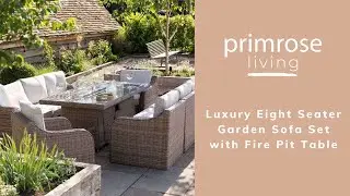 'Peony' Luxury Rattan 8 Seater Garden Sofa Set with Rectangular Fire Pit Table by Primrose Living