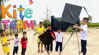Fly top black kite with three kite boys / #kitevlogs 