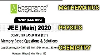 Jee main 2020 answer key by Resonance