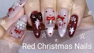 sub) Красные рождественские ногти 🎄❤ Зимние гвоздики / Самоходные ногти / Искусство ногтей