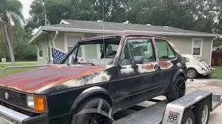 Patina Diesel VW Rabbit being towed to new home
