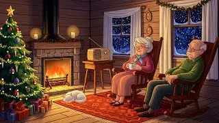 1940's cozy night with oldies playing in another room for relaxation (fireplace sounds)