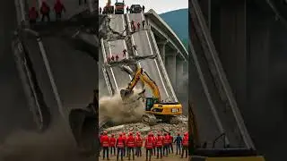 Excavator Demolishes Bridge in Epic Fail! #ExcavatorRampage #BridgeWreck