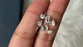 Multi Shape Three Stone Diamond Earrings | Lab Diamond Earrings| Three Stone Earring    @ourosjewels