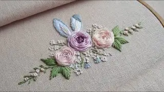 Easter Embroidery Bouquet of roses & Easter Bunny