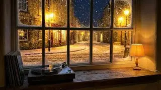 Cozy Winter Window Ambience ❄️ Relaxing Jazz Music & Heavy Snowstorm Sounds
