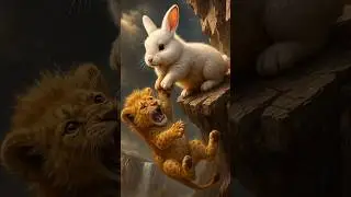 cute rabbit saves poor little lioncub🐇🦁 #cutefriendship #friendship #bunny #subscribe