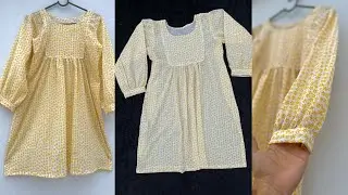 Frock Style Kurti Design Cutting & Stitching | University/College Outfit | Summer Ladies Jhabla