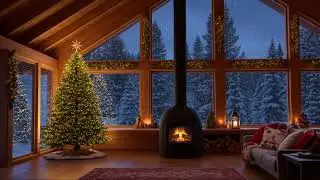 Cozy Christmas A-Frame Cabin ❄️ Fireplace, Snowfall & Warm Lights | 4K