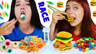 ASMR CANDY RACE WITH CHOPSTICKS | EATING SOUNDS LILIBU
