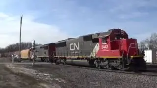 CN SD60 with Ditch Lights Off and Cowl Unit Lead BNSF Freight Train