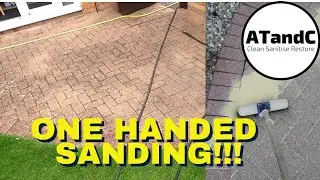 before and after patio clean one handed sanding