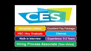 Jobs in Chennai | Fresher Jobs | Chennai Jobs | Jobs | CES | Process Associate (Non-Voice) | Walk-in