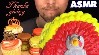 ASMR CELEBRATE THANKSGIVING W TURKEY PHOTO BOMB (CAKE & MACARONS) (EATING SOUNDS)  [NO TALKING]
