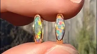Lab-Created Opal Inlay Huggie Hoop Earrings &mdash; 14k Gold | OpalPop