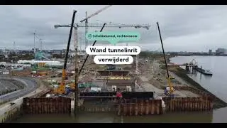 Stalen wand tussen Schelde en werf Scheldetunnel op rechteroever weggehaald!