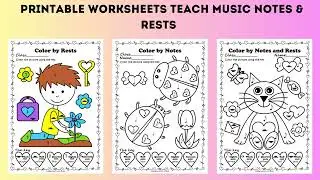 Valentine`s Day Music Coloring by Notes & Rests | Hybrid Learning Music