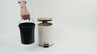 3L M&uuml;lleimer Bad mit Holzdeckel, Kosmetikeimer mit Absenkautomatik (Soft Close) Beige