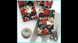 Festive Poinsettia Gift Wrap Paper Set Classic Red White and Green Available in 3 Sizes Holiday G...