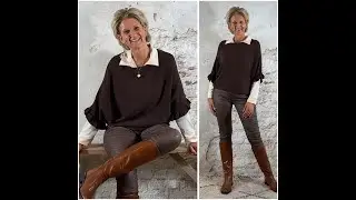 139969. Bibi butterfly sweater with brown ruffle and brown leather-look button