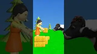 Squid Game Doll Feeds a Funny Cow.