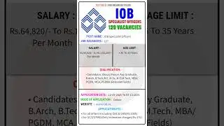 IOB RECRUITMENT 2025||IOB JOB NOTIFICATION||#jobsupdates #job#shorts #iob#newjobs#jobs2025||