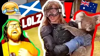 American Reacts to Scottish reporter tricked into wearing protective gear for 'drop bears'
