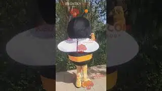 Bumble bee woman REDBROKOLY mascot - two pink dots on her cheeks - yellow - brown body lines