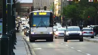 NJ Transit 2018 MCI D4500CT #18128 on route 417 on JFK Boulevard in Philadelphia, PA
