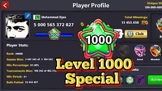 8 Ball Pool - 1000 Level First Ever Highest level - 5000b coins special  - Joker 8bp