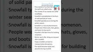 Essay on Snowfall #essay #easytolearnandwrite #youtubeshorts #shortsyoutube #snow #snowfall #snowman