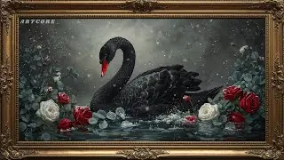 Elegant Black Swan & Roses ❄️ Romantic Winter Art | Vintage Oil Painting Framed TV Screensaver