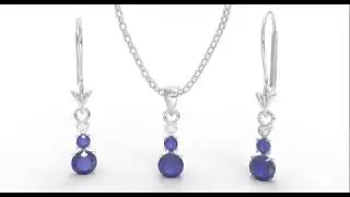 Set de cercei cu pandantiv cu diamante si safire din aur alb  - www .blanka.ro