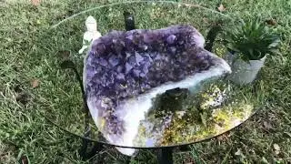 Huge Crystal Points Amethyst Geode Table 26.00 Iron Stand Custom Glass GG-23s