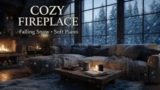 Cozy Fireplace 🔥& Falling Snow❄️ | Calm Winter Ambience