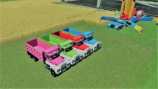 LOADING AND TRANSPORTING OF BUILDING MATERIALS BY COLORED TRACTORS, TRUCKS! FARMING SIMULATOR 22!