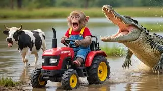 Baby Monkey Nana Drive Tractor Saves Injured Elephant and Gets a Touching Reward! 🐘💖