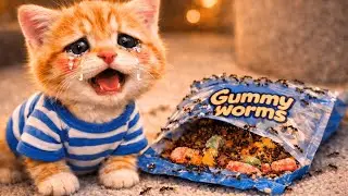 Sad Milo kitten, the ants eat her treat, mom cat makes a big one again 🍬🐾