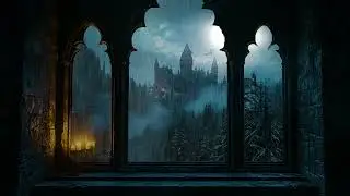 Dark Castle in Heavy Rain Seen Through Window, Calm Night Ambience for Sleep & Focus, Relaxation