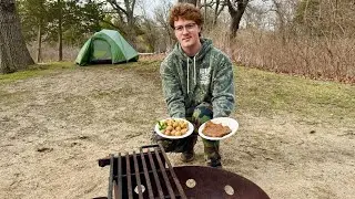 Overnight SPRING Camping on Lake Erie (Cooking Steaks on Fire)