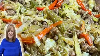 Говяжий фарш с черным перцем и капустой, обжаренный на сковороде, потрясающая идея для ужина, про...